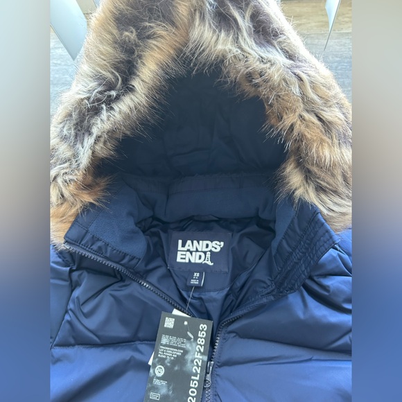 Lands End Down Coat Max 600 Long Maxi XS Navy $300 - Picture 3 of 12
